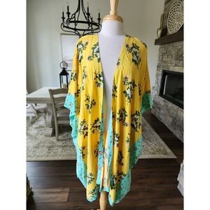 Matilda Jane Floral Kimono Cardigan‎ Yellow Boho Cottagecore Open Front Rayon ML